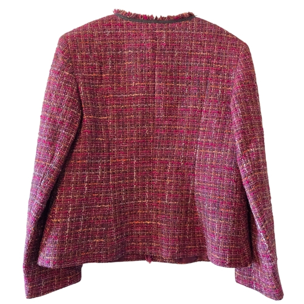 Lafayette 148 Blazer Women's Tweed Wool Collarless Fringe Trim Colorful Size 10 - Picture 11 of 16